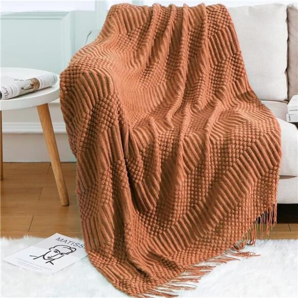 Knitted Throw Blanket for Couch and Bed, Soft & Cozy Knit Blanket Lightweight - Picture 1 of 7